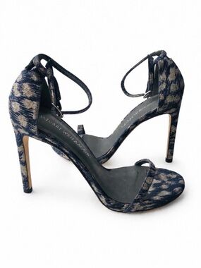 STUART WEITZMAN NUDIST Navy Blue Silver Galaxy Denim Heel Sandals
